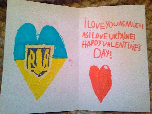 A Ukrainian child's Valentines Day card, Feb. 14, 2014