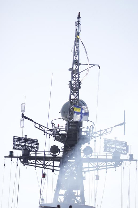 Flag of Ukrainian Navy on minesweeper "Cherkasy"