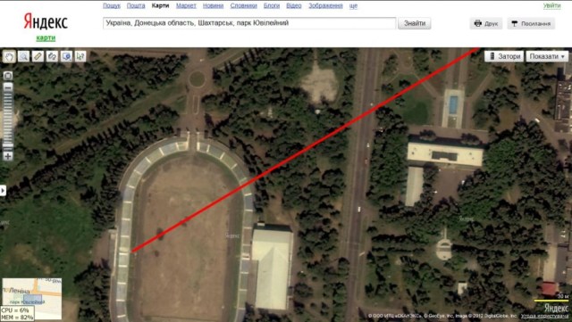 Map of stadium with line of fire.