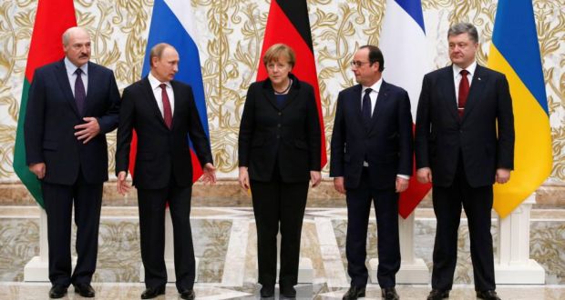Lukashenko, Putin, Merkel, Hollande, Poroshenko