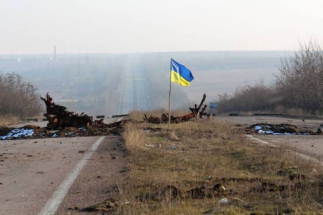 Ukraine's Ministry of Defense shared this photo yesterday (February 15, 2015) of the last checkpoint before Russian-held territory.