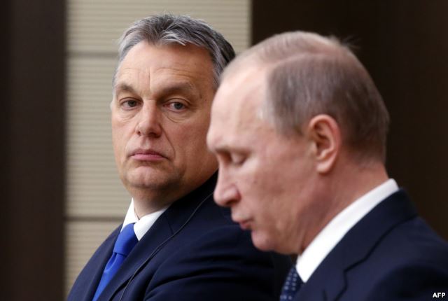 Hungarian Prime Minister Viktor Orban in the shadow of Vladimir Putin. Moscow, Winter 2016